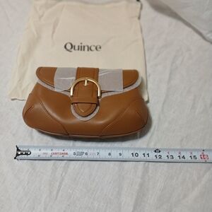 Quince Italian Leather Buckle Detail Shoulder Bag in Cognac.